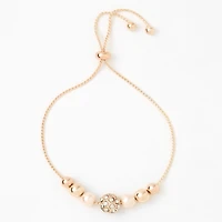 Rose Gold-tone Crystal Fireball & Pearl Bolo Bracelet