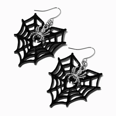 Black Spiderweb Heart Drop Earrings