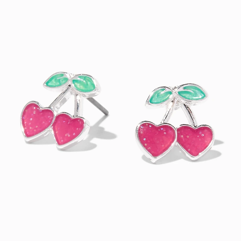 Color Change Glitter Cherry Heart Stud Earrings