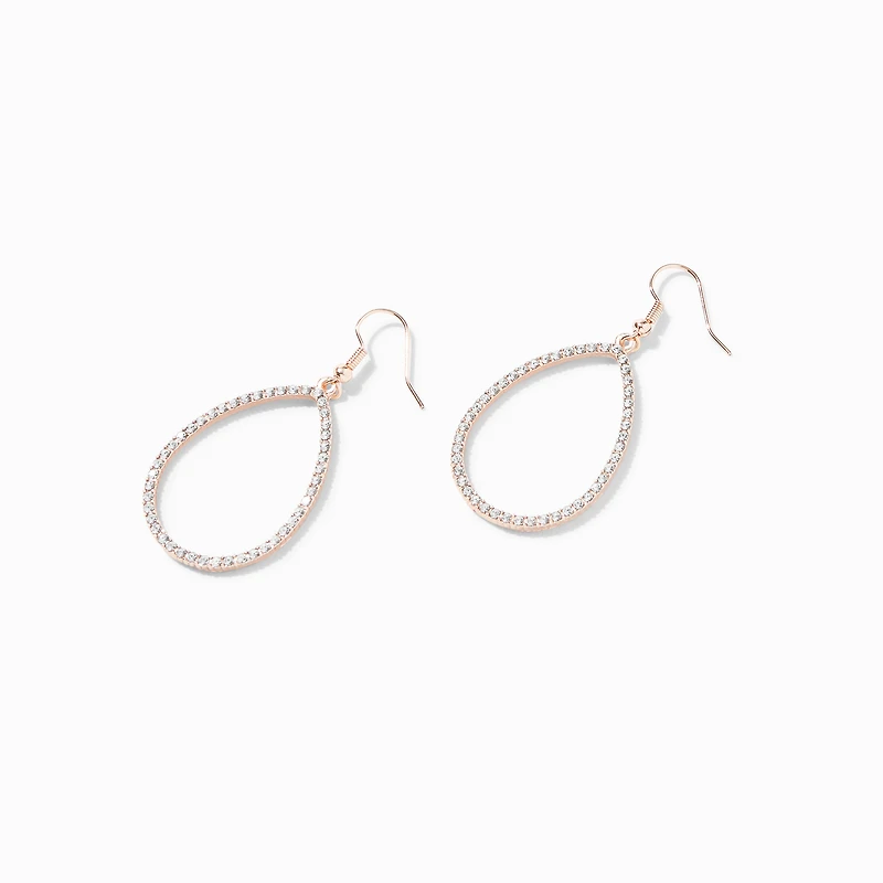 Rose Gold 2.5" Crystal Teardrop Drop Earrings