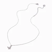 Silver-tone Stainless Steel Pavé Butterfly Pendant Necklace