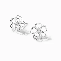 Silver-tone Wire Flower Stud Earrings