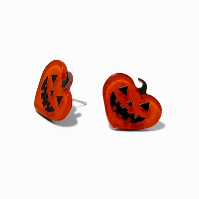 Jack-o-Lantern Heart Halloween Stud Earrings