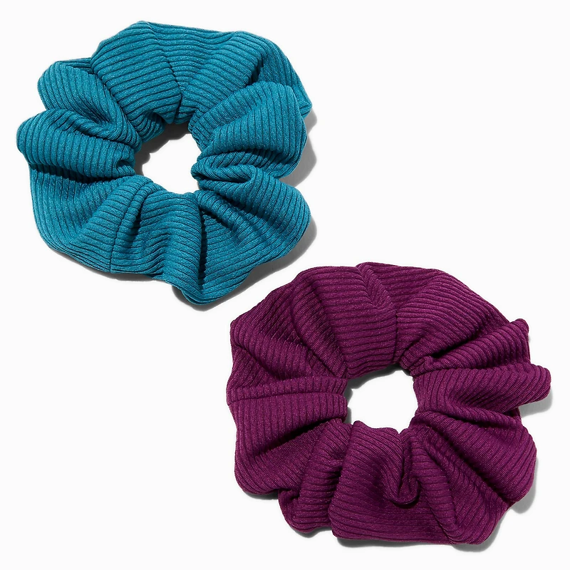 Teal & Purple Ribbed Hair Scrunchies - 2 Pack
