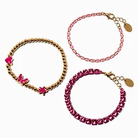 Pink Rhinestone Bracelet Set - 3 Pack 