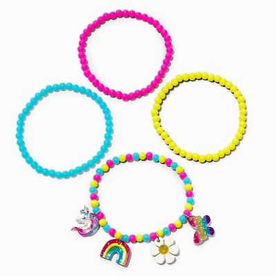 Claire's Club Rainbow Charm Seed Bead Stretch Bracelets - 4 Pack