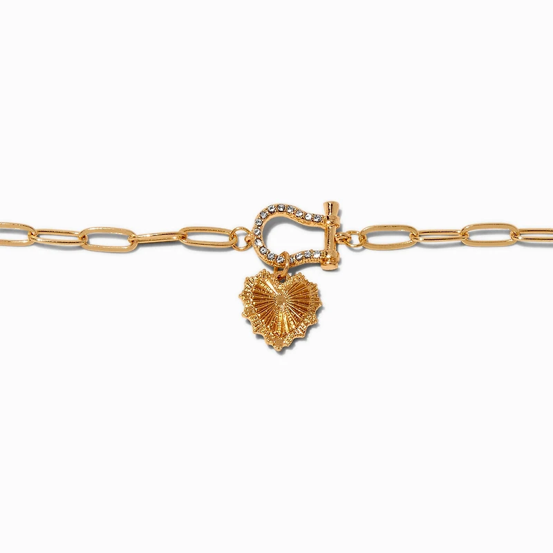 Gold-tone Heart Carabiner Chain Bracelet