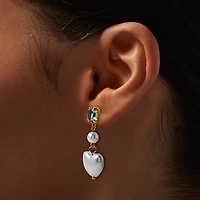 Pearl Heart Linear Drop Earrings