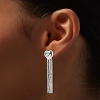 Silver-tone Heart Fringe Drop Earrings