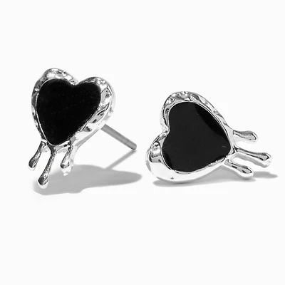 Black Drippy Heart Stud Earrings 