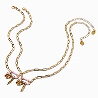 Best Friends Pink Link Charm Gold-tone Pendant Necklaces - 2 Pack