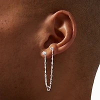 Silver-tone Cubic Zirconia Connector Chain Stud Earrings