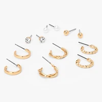 Gold Textured Earrings Set - 6 Pack