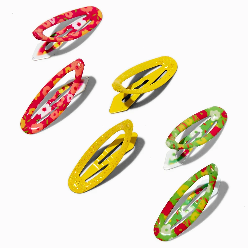 Claire's Club Neon Flower Print Snap Hair Clips - 6 Pack