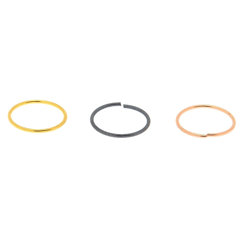 22G Mixed Metal Sterling Silver Hoop Nose Rings - 3 Pack
