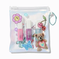 Teddy Bear Pouch Lip Gloss & Sticker Set - 4 Pack