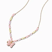 Pink Beaded Butterfly Locket Necklace