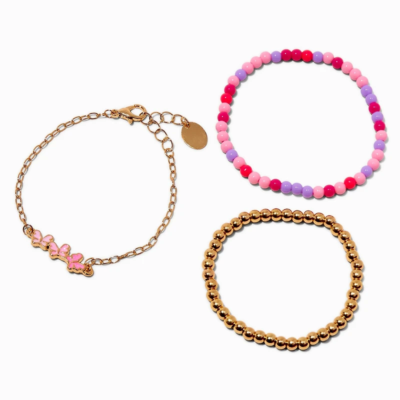 Ombré Pink Butterfly Bracelet Set - 3 Pack
