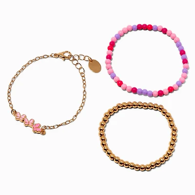 Ombré Pink Butterfly Bracelet Set - 3 Pack