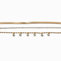 Gold Cubic Zirconia Dainty Chain Bracelets - 3 Pack