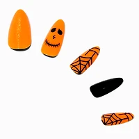 Jack-o-Lantern Halloween Squareletto Press On Faux Nail Set - 24 Pack