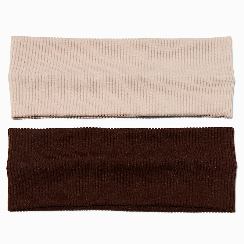 Ivory & Brown Ribbed Headwraps - 2 Pack