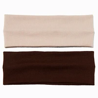 Ivory & Brown Ribbed Headwraps - 2 Pack