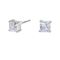 Silver-tone Cubic Zirconia 4mm Square Stud Earrings