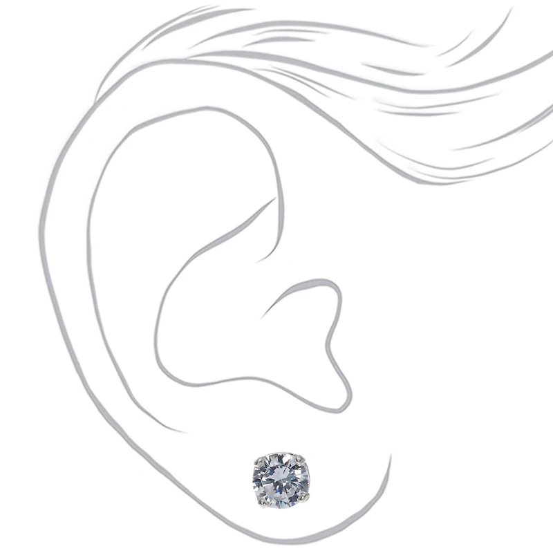 C LUXE by Claire's Sterling Silver Cubic Zirconia 6mm Round Stud Earrings