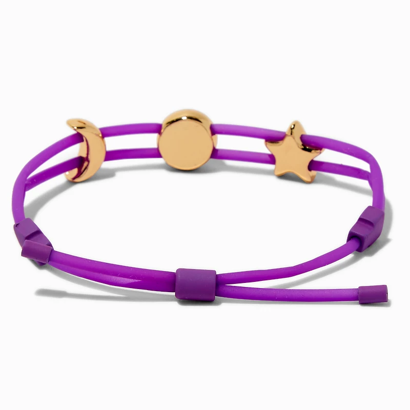 Gold-tone Star, Happy Face & Moon Charm Purple Bolo Bracelet