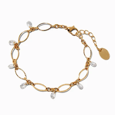 Gold-tone Delicate Oval Cubic Zirconia Chain Bracelet