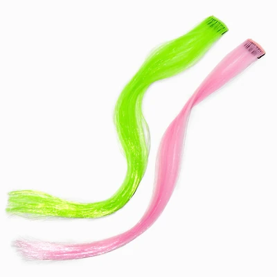Halloween Pink & Green Faux Hair Clip In Extensions - 2 Pack