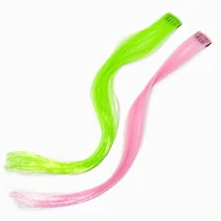 Halloween Pink & Green Faux Hair Clip In Extensions - 2 Pack