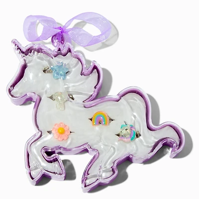 Claire's Club Lilac Unicorn Box Rings - 5 Pack