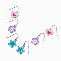 Star, Heart & Daisy Burst Drop Earring Stackables Set - 3 Pack