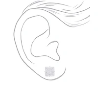 Silver-tone Cubic Zirconia 10mm Square Stud Earrings