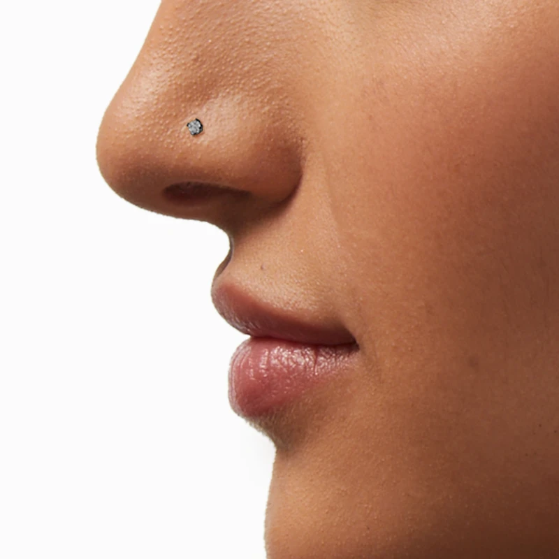 20G Silver-tone Stainless Steel Cubic Zirconia Threadless Nose Stud