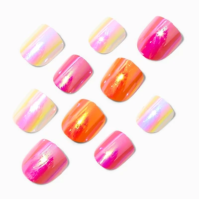 Claire's Club Pink & Orange Chrome Square Press On Vegan Faux Nail Set - 24 Pack