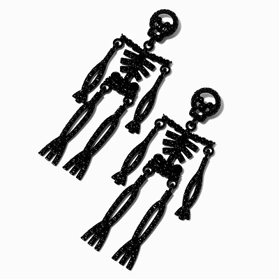 Black Glitter Skeleton Drop Earrings