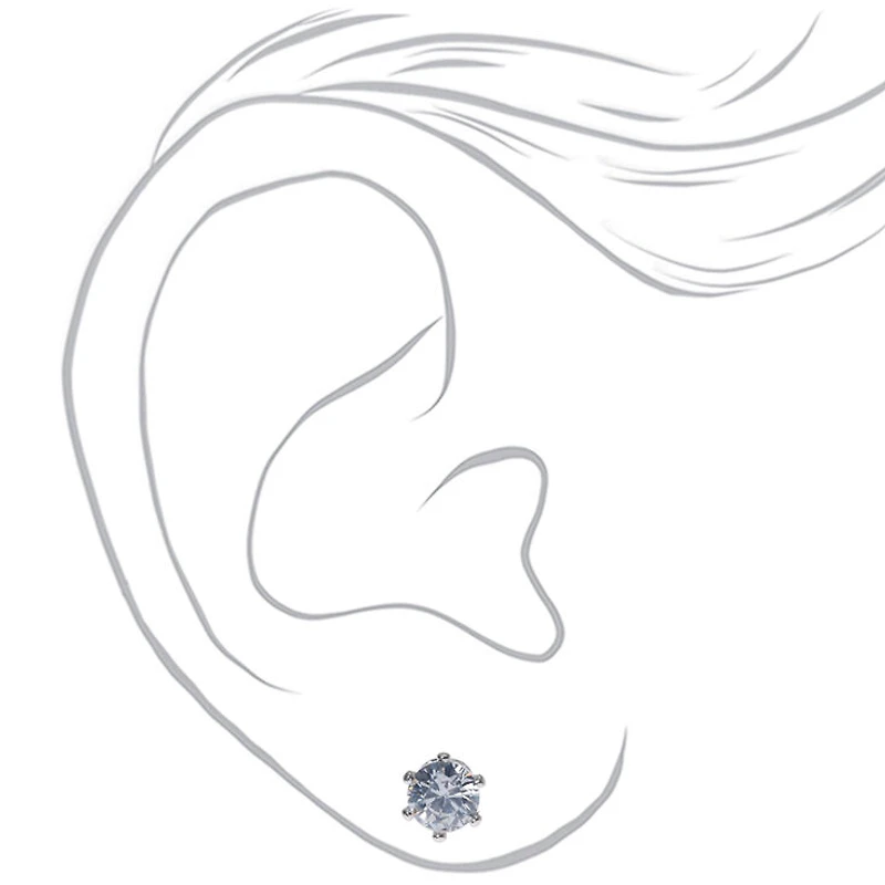 Silver-tone Cubic Zirconia 5mm Round Cupcake Stud Earrings