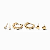 18kt Gold Plated Cubic Zirconia Heart Earring Stackables Set - 3 Pack