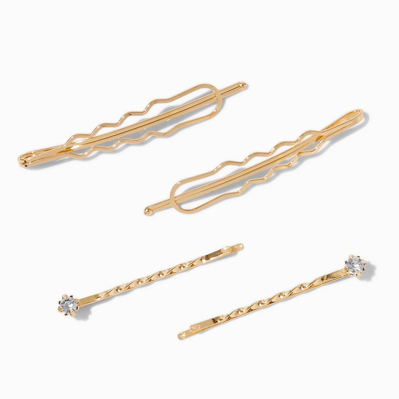 Gold-tone Twisted Crystal Hair Pins - 4 Pack