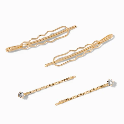 Gold-tone Twisted Crystal Hair Pins - 4 Pack