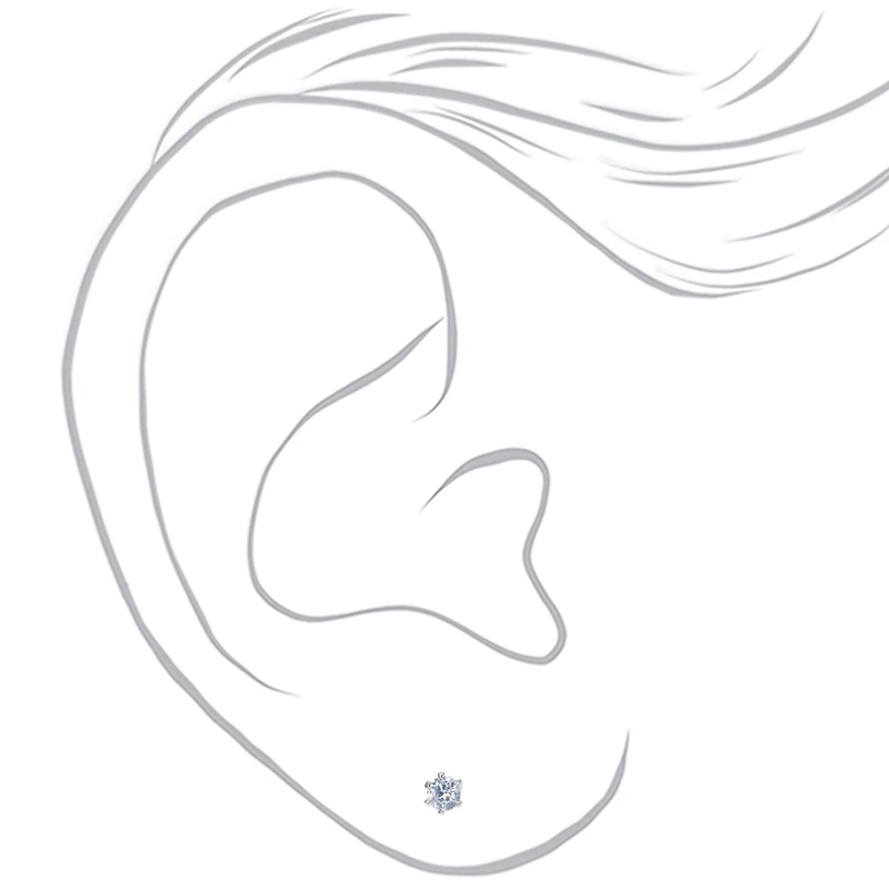 Clear Cubic Zirconia 3mm Round Stud Earrings