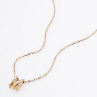 Gold Mini Pearl Initial Pendant Necklace