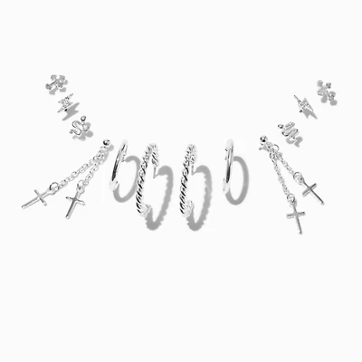 Silver-tone Grunge Earring Stackables Set - 6 Pack