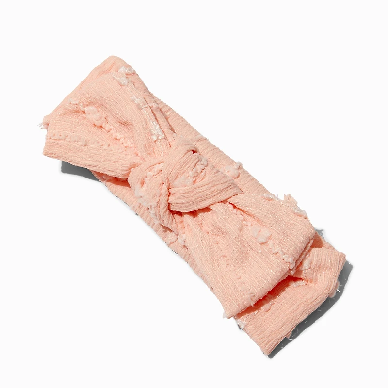 Claire's Club Light Pink Nylon Ribbed Bow Headwrap