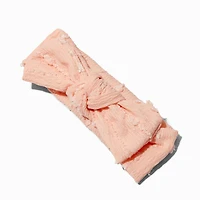 Claire's Club Light Pink Nylon Ribbed Bow Headwrap