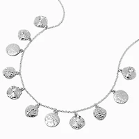 Silver-tone Textured Coin Chain Necklace 