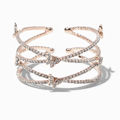 Rhinestone Butterfly Rose Gold-tone Criss Cross Cuff Bracelet